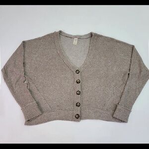 Free People Beige Cropped Cardigan Sweater V-Neck